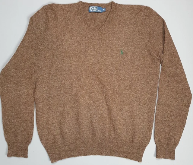 Ralph Lauren Polo Jumper Lambswool Knit V Neck Sweater, Brown, Mens Medium