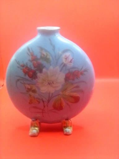 10.6''Yongzheng Marked Old China Green Glaze Porcelain Chrysanthemum Flat Bottle