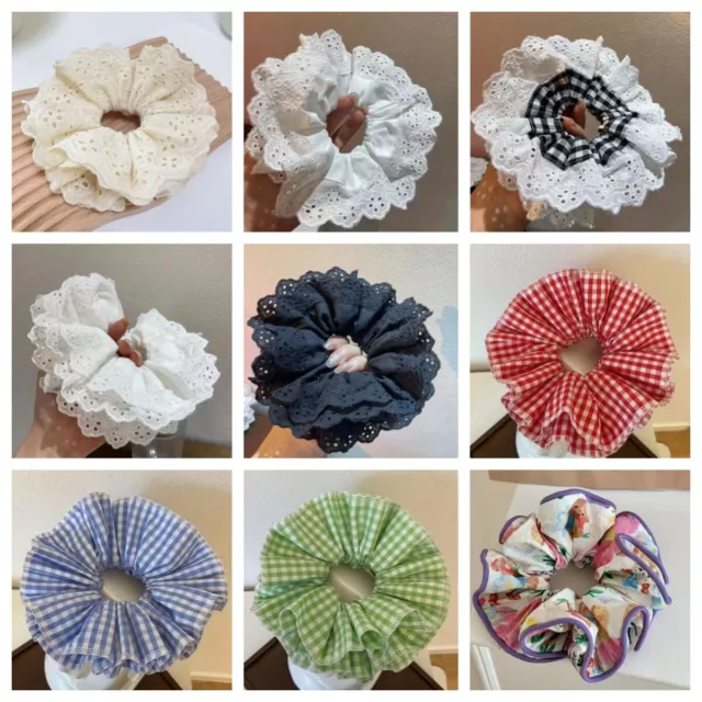 Women Lolita Lace Scrunchies Flower Temperament Hair Rope Large Lace Hair Band