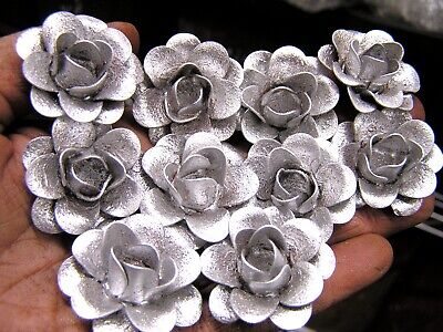 10 rosas de metal plateado, flores para artesanías, joyas, adornos, z