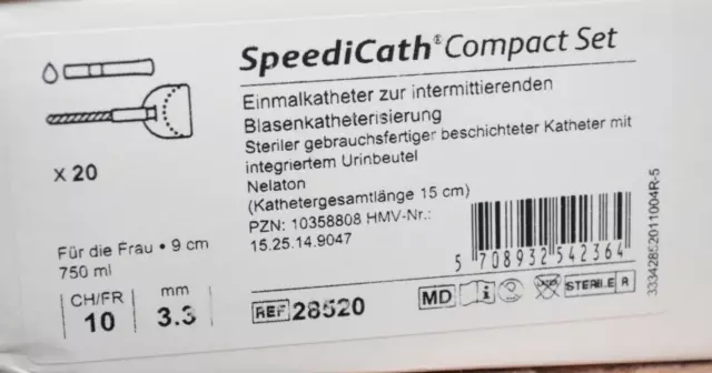 SpeediCath Compact Set Einmalkatheter für Frauen 9cm bis 750ml 19 Stück Neu 2