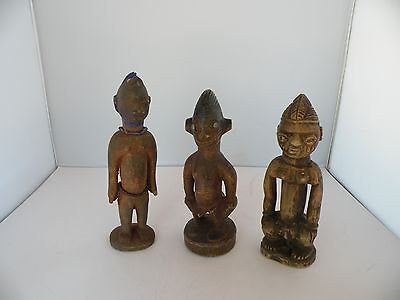 Unusual Yoruba tribe wood carving, sculpture, figure African folk art, lot of 3