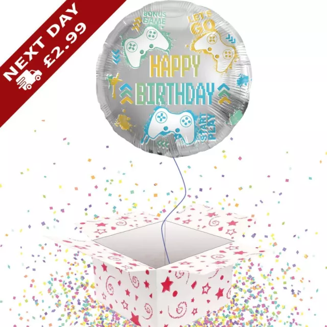 Gaming Console & Icons 'Happy Birthday' Inflated Foil Balloon In A Box *Gift*