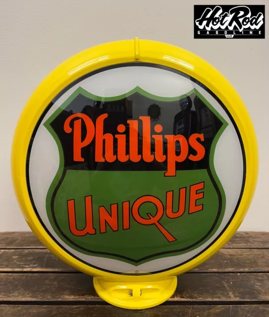 PHILLIPS UNIQUE Reproduction 13.5" Gas Pump Globe - (Yellow Body)