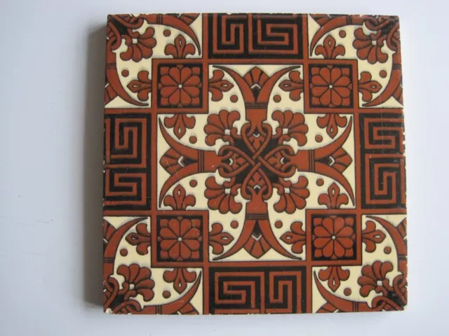 Antique Victorian Mintons / Dr. Christopher Dresser 8" Transfer Print Tile C1875