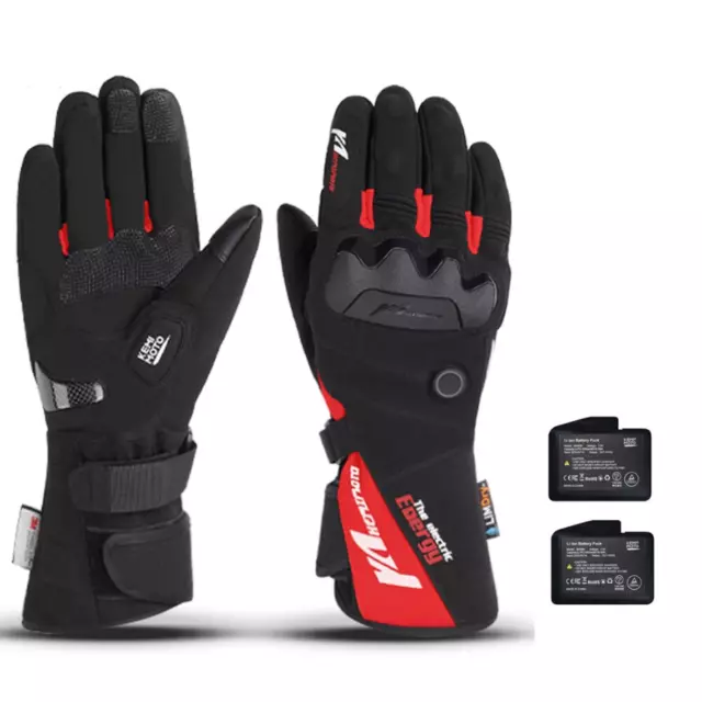 Gants Chauffant Moto Hiver Homme Imperméable Adapter Ecran Tactile Noir et Rouge