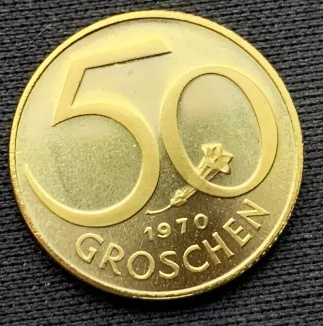1970 Austria 50 Groschen Coin PROOF  ( Mintage 128K )  Rare World Coin     #N77