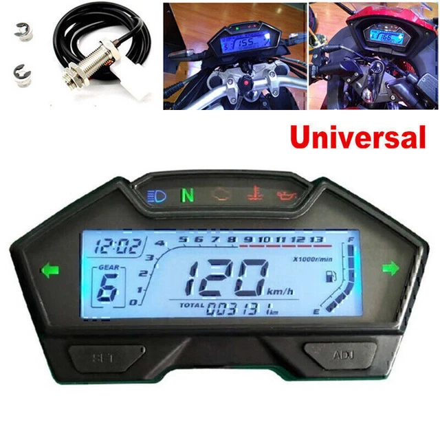 Universal RPM LCD Digital Motorcycle Odometer Speedometer Tachometer Gauge