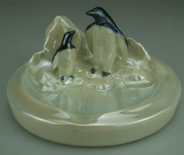 Vintage Retro Wembley Ware Ashtray Penguins on Iceberg Coloured Cream Lustre WW8