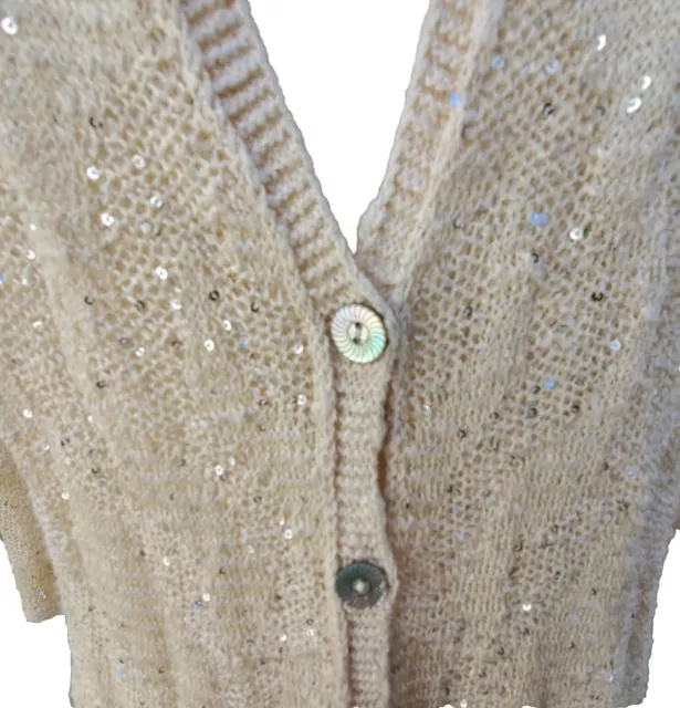 NWT  Nic + Zoe Sz 2X Cream Silver Sequin Sheer Boucle Open Knit Sweater Cardigan 2