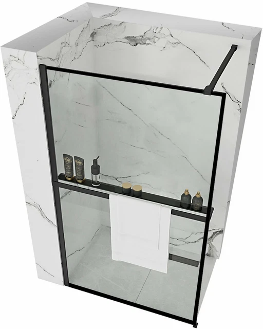 Paroi De Douche Bler 80-120Cm Paroi De Douche Noir + Etagere Evo Walk-In Rea
