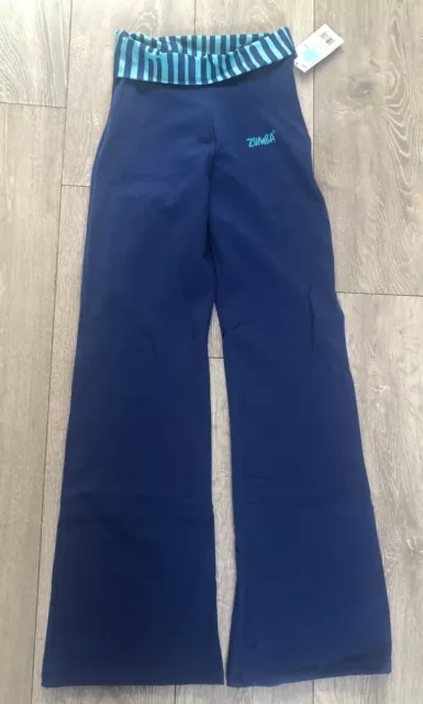 Ladies blue Zumba fitness pants trousers leggings stretch bootcut dance jazz