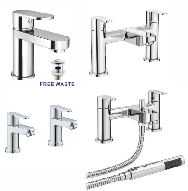 New Waterfall Bathroom Square Taps Chrome Basin Mixer Bath Filler Shower Tap Set