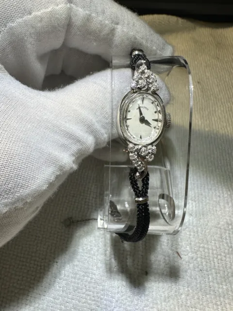Vintage 1950s 14K Gold and Diamond Case Hamilton Ladies Cocktail Watch. Running