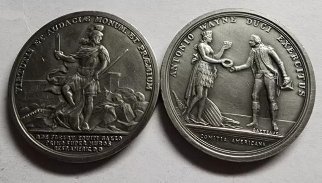 Two Pewter U.S. Mint Medasl: 1779 Aggeres Paludes Hostes Victi and Stoney Point