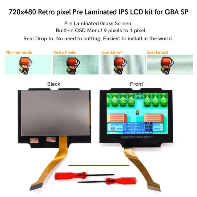 New V5 Drop In 720x480 Pre-Laminated Retro Pixel IPS LCD Kit + Shell For GBA SP