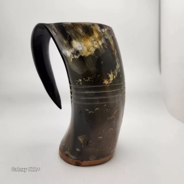 VTG Medieval Viking Drinking Mug Horn Tankard Ale Beer Mead Handmade Scrimshaw