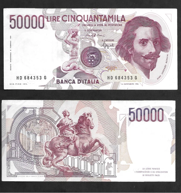 50000 LIRE 1984 Italy Banca d'Italia Banknote Bernini # 116 £1.51 ...