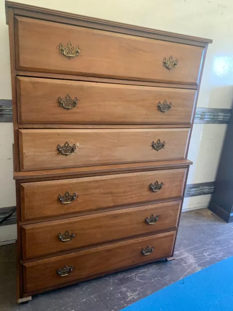 Antique edwardian oak tall and wide chest on chest 3 over 3 drawers LE011022B