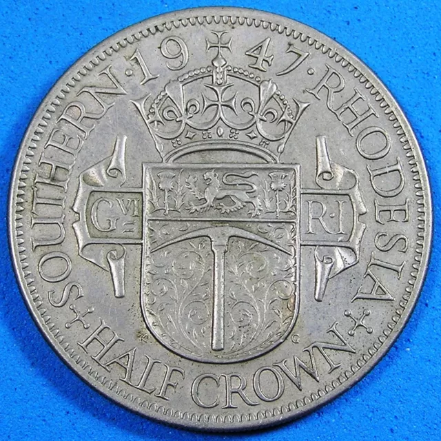 Southern Rhodesia Half Crown CuNi Coin, 1947 King George VI, 32.3 mm