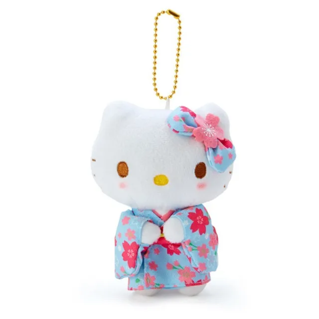 Hello Kitty Sakura Kimono Series Light Blue Mascot Holder Sanrio From Japan New