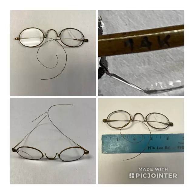 Antique Eye Glasses Marked 14k Gold Frame c.1800 ~ Need New Lenses (WW3)