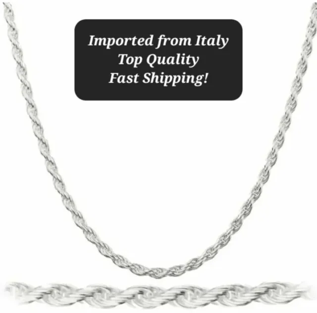 2MM Solid 925 Sterling Silver Italian DIAMOND CUT ROPE CHAIN Necklace ITALY