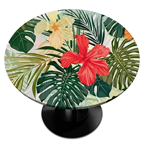 Round Tablecloth Fitted Table Cloth with Elastic Edge for Round Table Flower ...