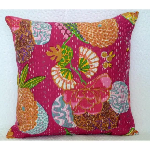 Kantha Quilted Patchwork Pillowcase Indian Handmade Cushion Cover Boho Bed Throw