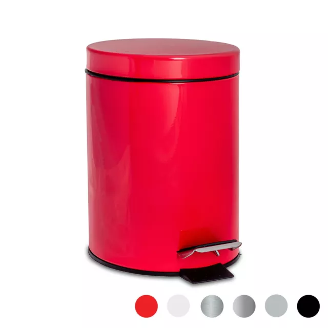 Bathroom Rubbish Bin with Inner Bucket & Pedal, 3 Litre - Red Finish