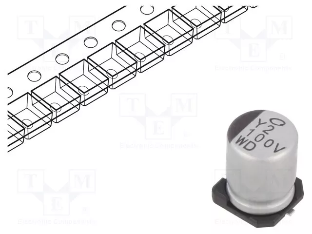 Condensatore 35VDC: elettrolitico 100uF 20% SMD Ø8x10 mm