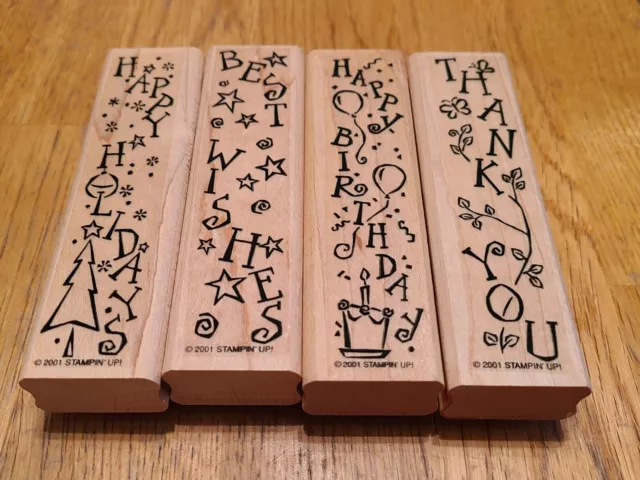 Stampin Up Vertical Greetings Rubber Stamp Set of 4 Birthday Thanks Holidays