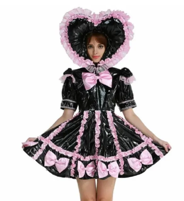 FRENCH GIRL SISSY Maid Lockable Black PVC Dress cosplay costume Tailor ...