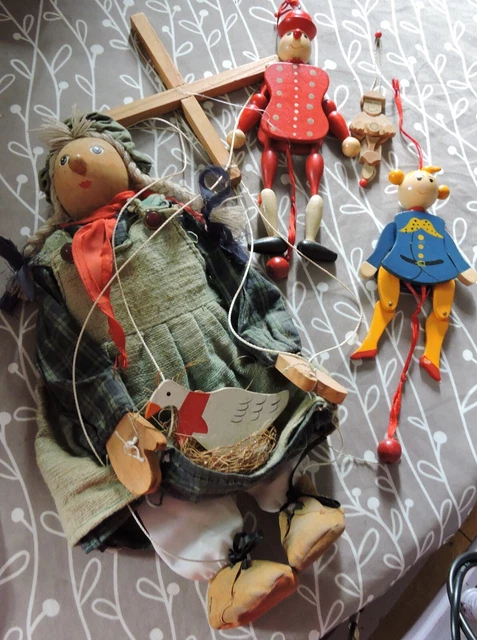 lot anciennes marionnettes vintage toys hand puppets jouets