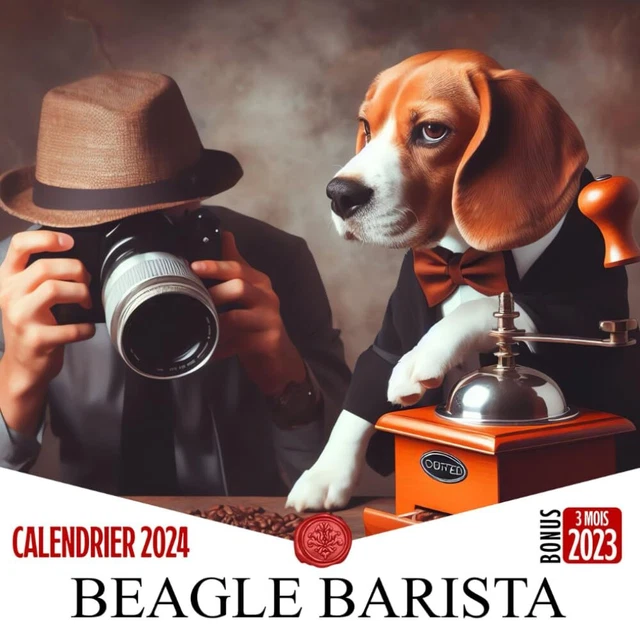 BEAGLE BARISTA CALENDRIER 2024 365 jours de 2024 de Janvier à Déc Bonus
