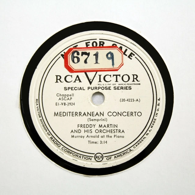 FREDDY MARTIN ORCHESTRA "Mediterranean Concerto" RCA VICTOR VINYL PROMO [78 RPM]