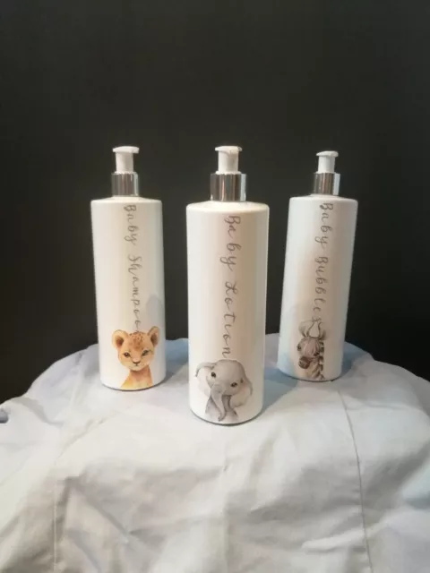 Safari animal Baby Bath Bottles, handmade,Baby Lotion, Shampoo & Bubble, cute