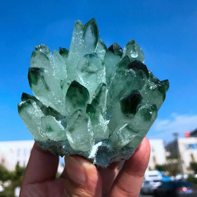 300g New Find Green Phantom Quartz Crystal Cluster Mineral Specimen Healing 1pc
