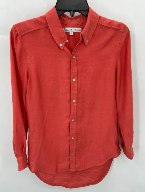 PJK Patterson J. Kincaid Top Womens Small Red Cotton Blend Long Sleeve Button Up