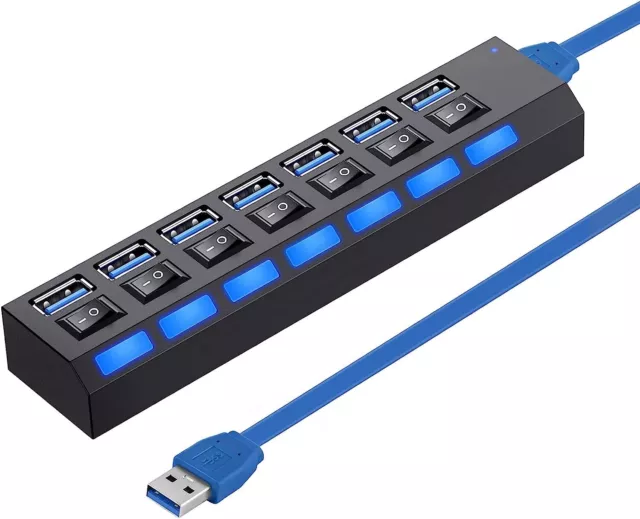 USB HUB 7 Port High Speed 2.0 USB Multi Splitter Desktop PC Laptop Adapter