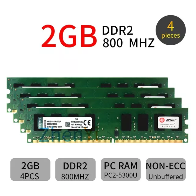 8Go 4x 2Go DDR2 800MHz PC2-6400U KVR800D2N6/2G DIMM Desktop Memoria Kingston FR