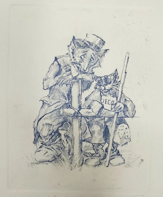 IL GATTO E LA VOLPE di PINOCCHIO INCISIONE CERAMOLLE SU CARTA CON FEZIONE REGALO