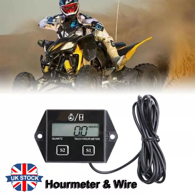 UK Digital Tach Hour Meter Gauge Tachometer Job Timer Motorcycle Dirt Bike Tiny 2