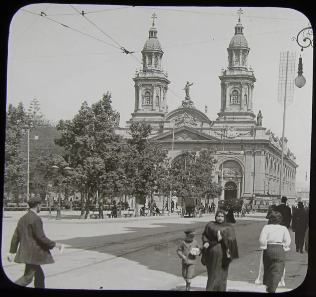 Glass Magic Lantern Slide SANTIAGO CATHEDRAL C1910 HISTORIC PHOTO CHILE