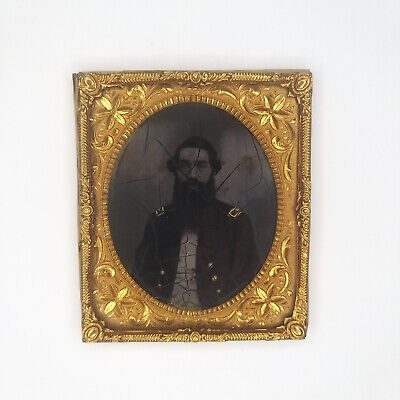 Antique Tintype Union Civil War Soldier Officer Colonel Sixth Plate Photo