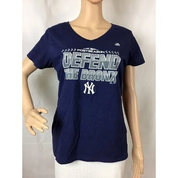 MAJESTIC WOMEN'S T-SHIRT Size S Blue Yankees 2018 Postseason Defend the ...