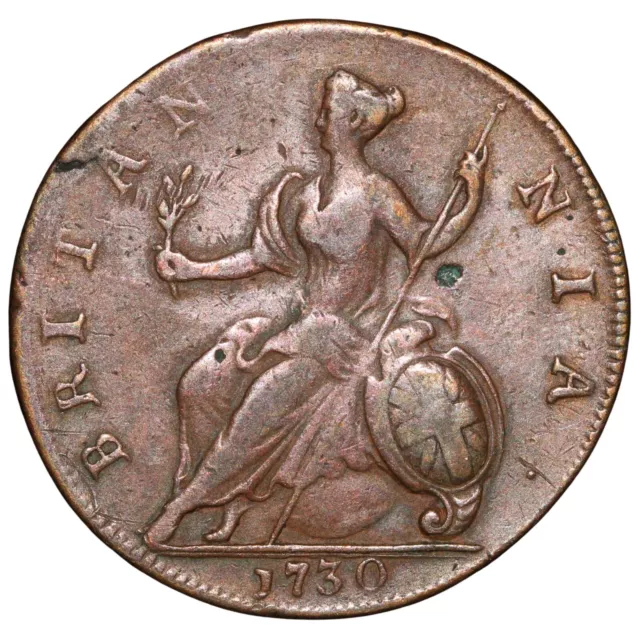 1730 George II Halfpenny 'No Stop After Date' Coin