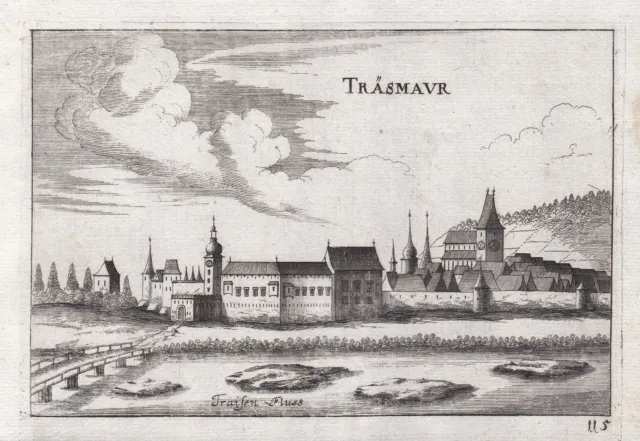 Traismauer Panorama Trais Austria Incisione Stampa Antica Vischer 1672