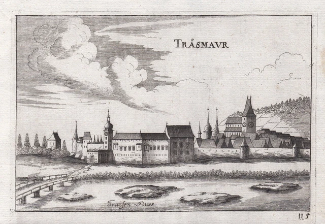 Traismauer Panorama Trais Austria Incisione Stampa Antica Vischer 1672