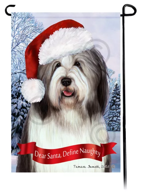 Dear Santa, Define Naughty Garden Flag - Grey and White Bearded Collie 012A